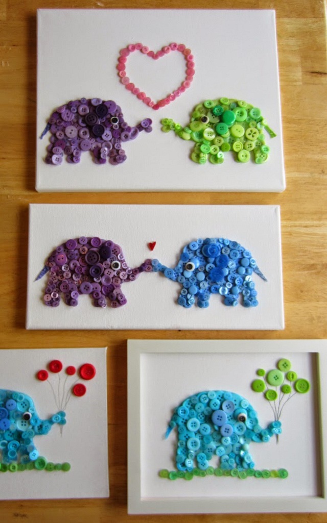 Cute DIY Craft Elephant Buttons Painting