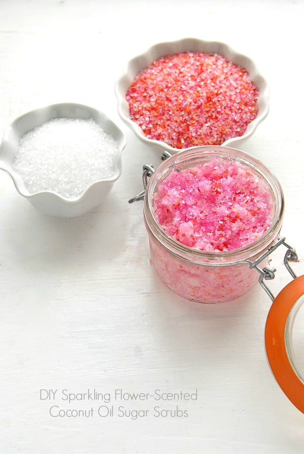 DIY Gift Idea Sparkling Flower Scented Coconut Oil Sugar Scrubs