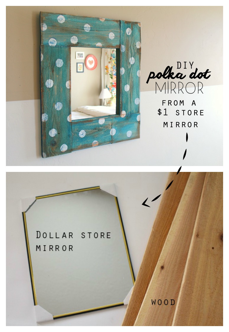 Easy Polka Dot Mirror You Can DIY Framed Mirror from a Dollar Store Mirror and Wood