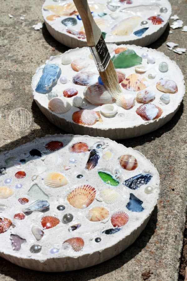 Beach Themed Sea Shell Mosaics Stones Crafts for Kids