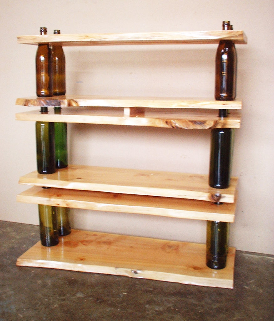 Shelving and Tables Using Wine Bottles
