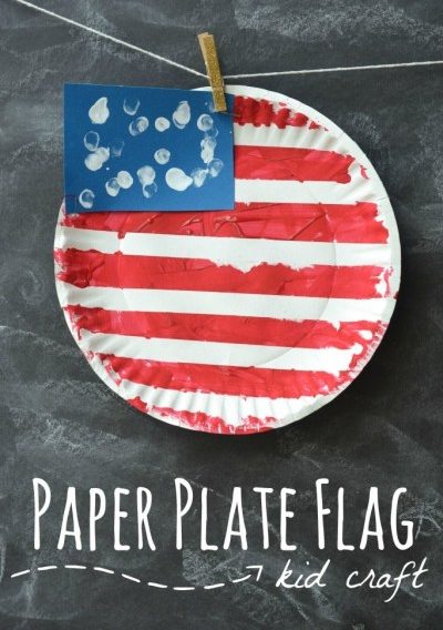 4th of July Paper Plate Flag Kid Craft