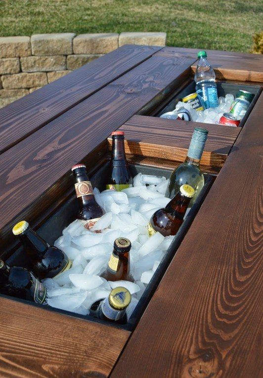 Build a Patio Table with Built in Drink Coolers from Planter Boxes