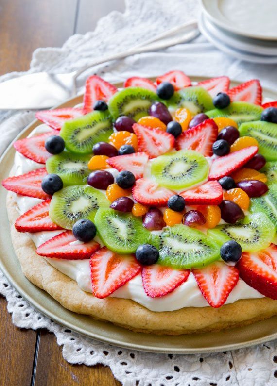 Classic Colorful Fruit Pizza on a Soft Sugar Cookie Crust and Creamy Topped
