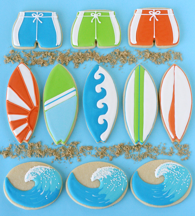 Surfboard and Wave Cookies