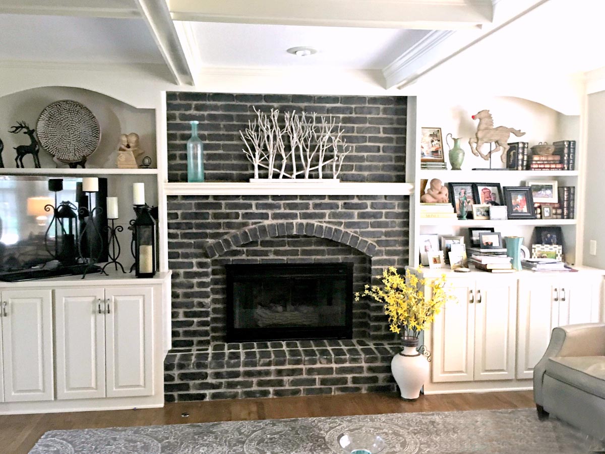 Black Painted Brick Fireplace