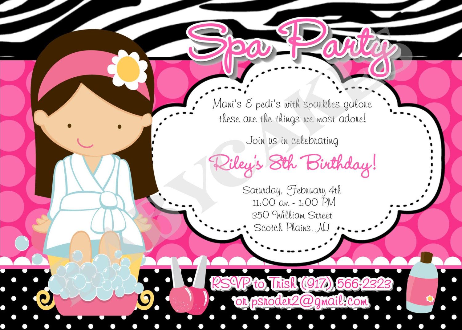 Girls Spa Birthday Party Invitations