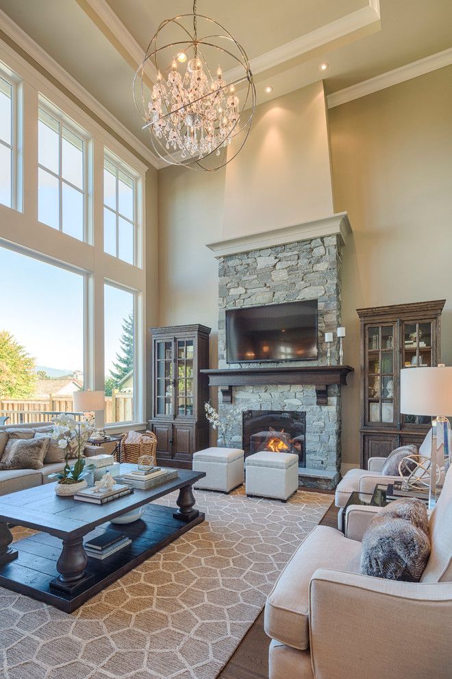 Long Living Room with Fireplace