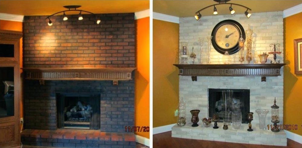Painted Brick Fireplace Before and After