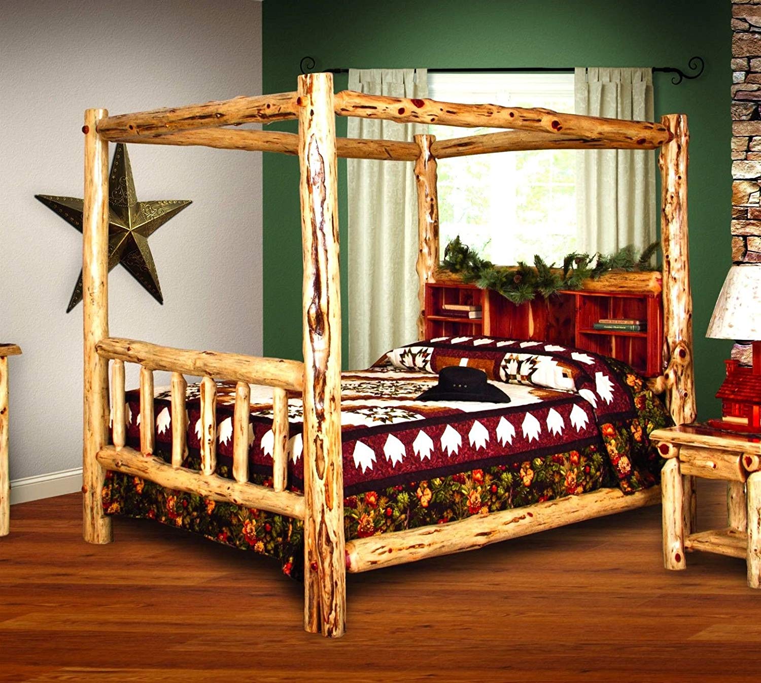 King Size Log Canopy Bed