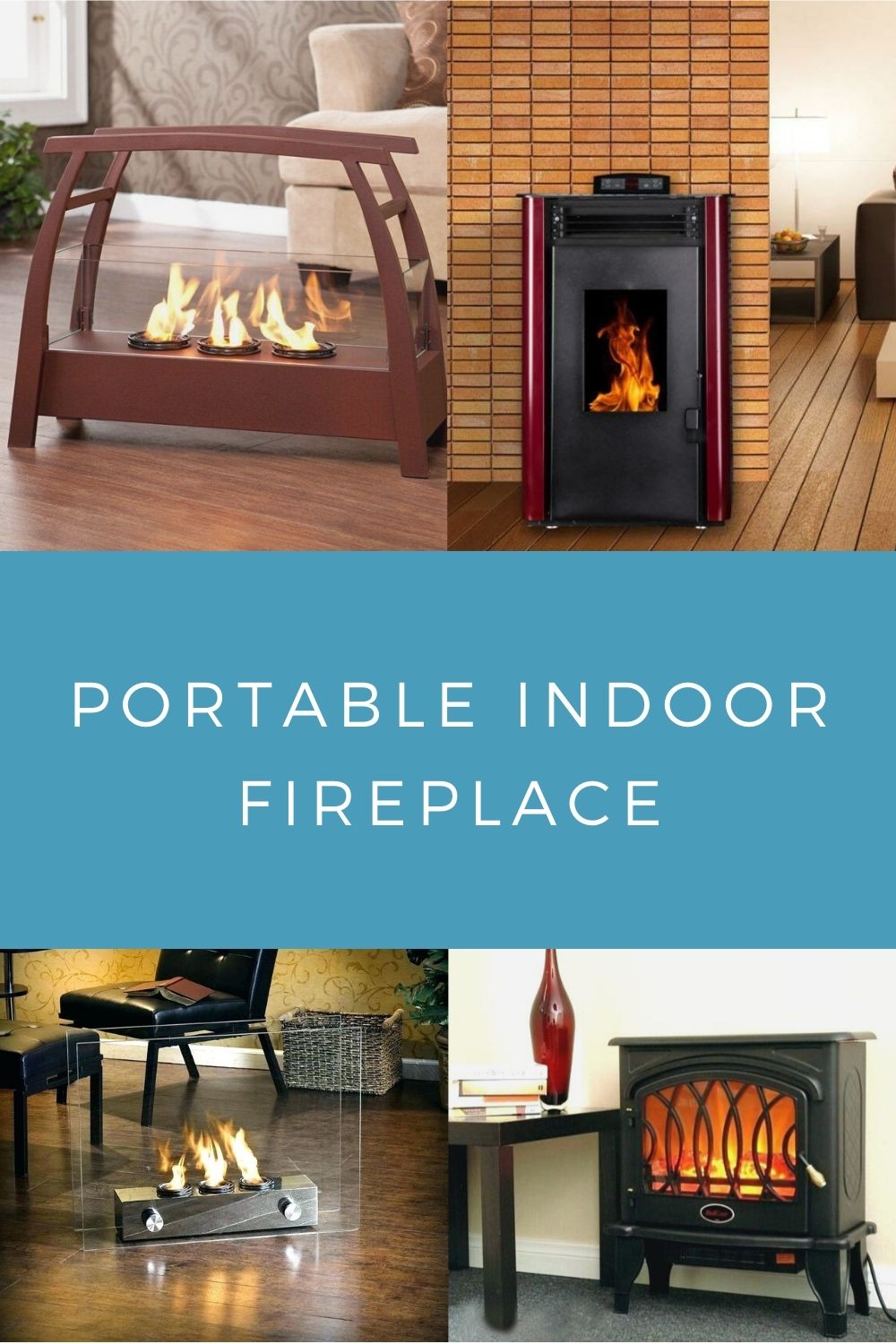 Portable Indoor Fireplace Electric, Gas and Wood Burning