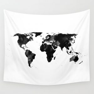 Black and White World Map Tapestry