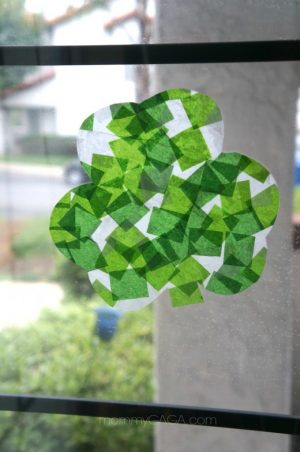 St Patricks Day Crafts for Kids Stained Glass Tissue Paper Shamrock