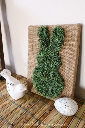 Moss Covered Bunny Burlap Canvas