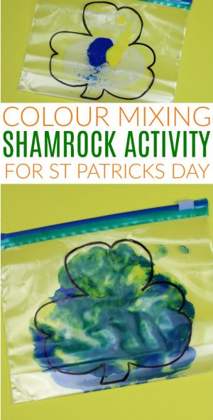 St. Patricks Day Shamrock Activity for Kids Colour Mixing