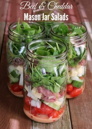 Beef and Cheddar Mason Jar Salad