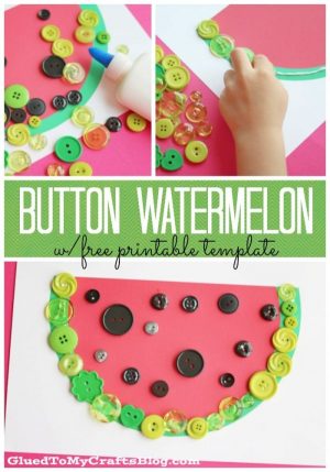 Button Watermelon Kid Craft free Printable