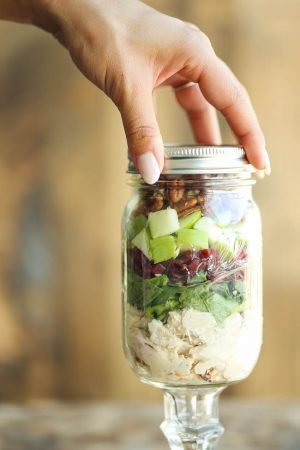 Chicken Apple and Pecan Salad in a Jar