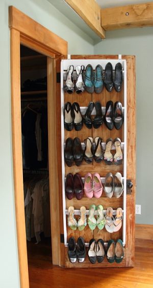 DIY Crown Molding Closet Shoe Organizer for Heels