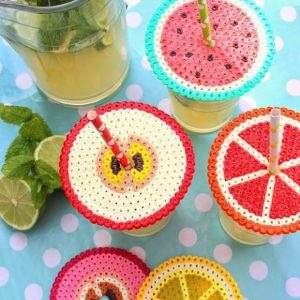 Keep the Bugs Out of Your Beverage with These Summery Fruit Themed Perler Bead Cup Covers