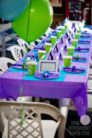 Gymnastics Birthday Party Bright Green, Blue and Purple Colors
