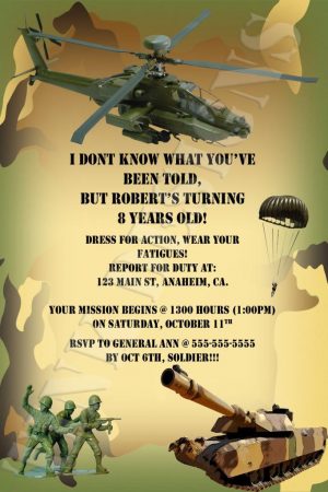 Army Themed Birthday Party Invitations