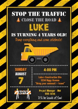 Construction Birthday Party Invitations