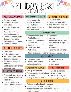 Plan A Birthday Party Checklist