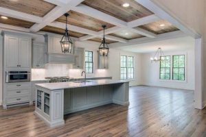 Coffered Kitchen Wood Ceiling Idea
