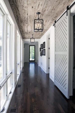 Hallway Wood Ceiling Ideas with Rustic Boards