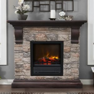 Indoor Electric Fireplace with Faux Stone Surround