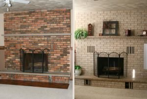 Painted Brick Fireplace Makeover