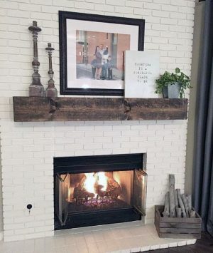 White Brick Interior Ideas Painted Fireplace with Rustic Wood Ledge