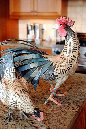 Paper Mache Chicken Sculpture