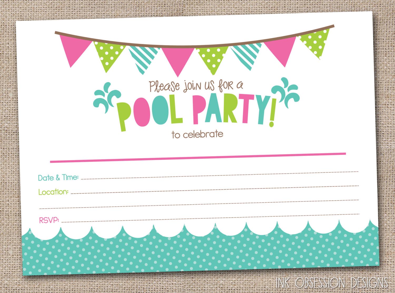 Free Printable Birthday Pool Party Invitations Templates Ann Inspired