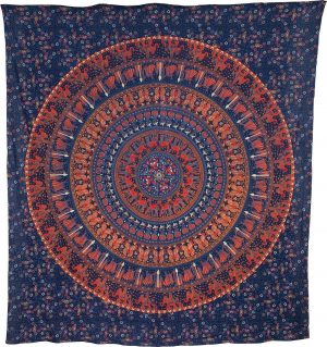 Blue Elephant Mandala Tapestry